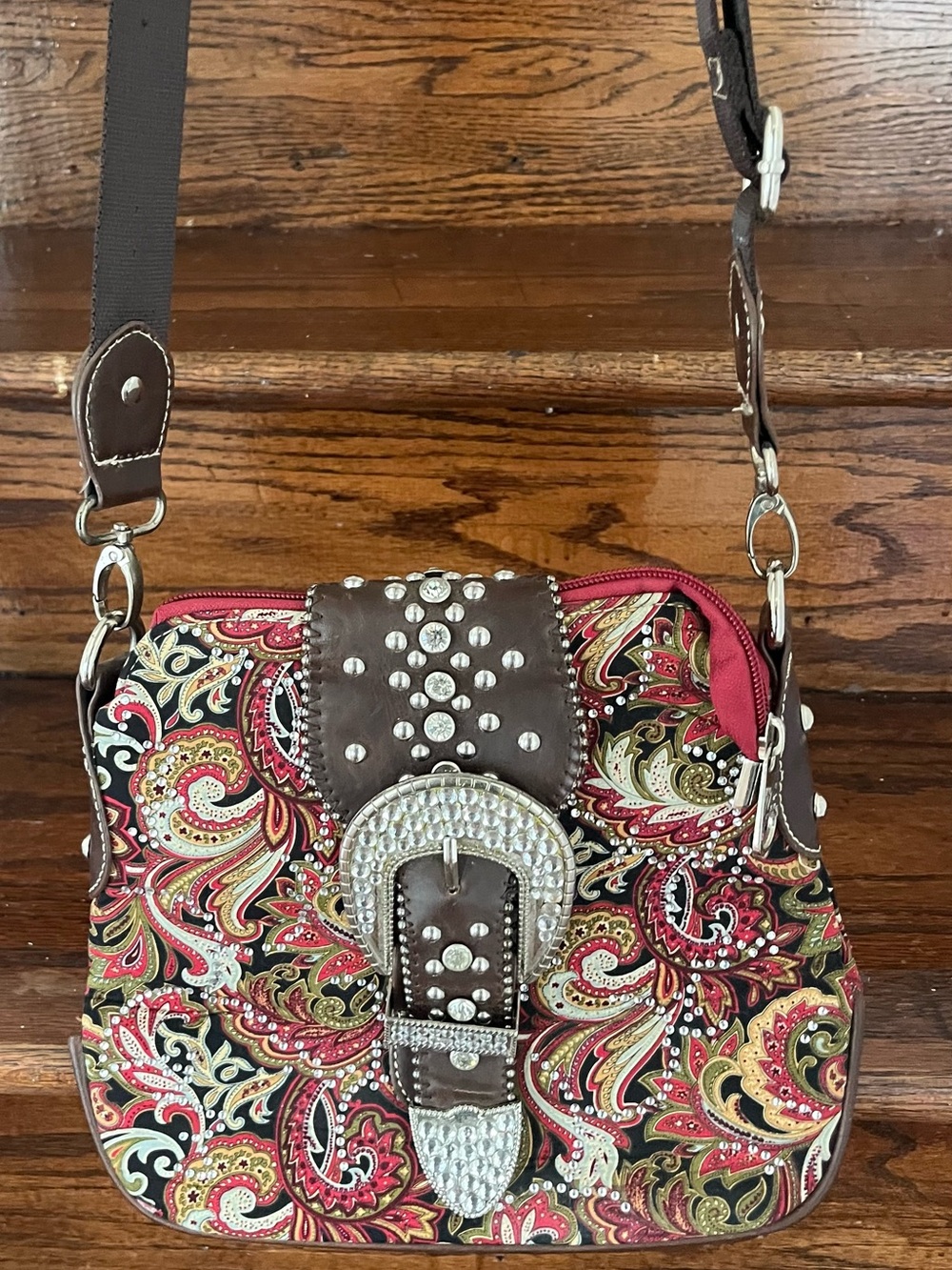 Montana West Crossbody Purse Western Paisley Rhinestone Buckle Concealed Carry - Picture 2 of 6